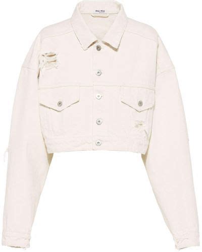 miu miu white jacket|White denim blouson jacket .